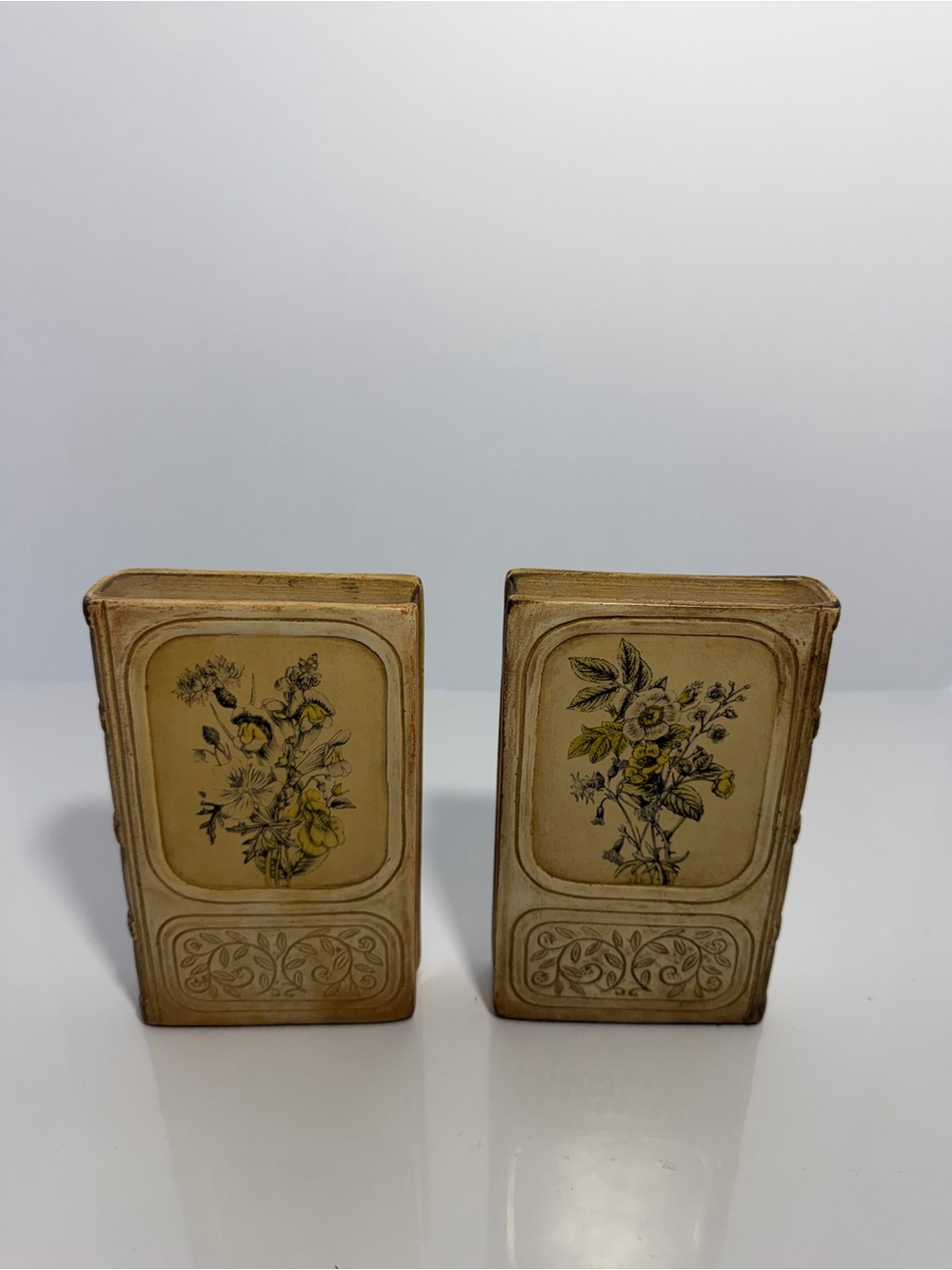 VTG Borghese Faux Book Bookends Gold Gilt Floral Pair